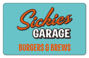 sickies garage over blue background